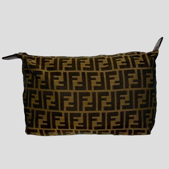 Fendi FF Zucca Print Cosmetic Pouch Clutch Bag Leather Accents - Picture 15 of 16